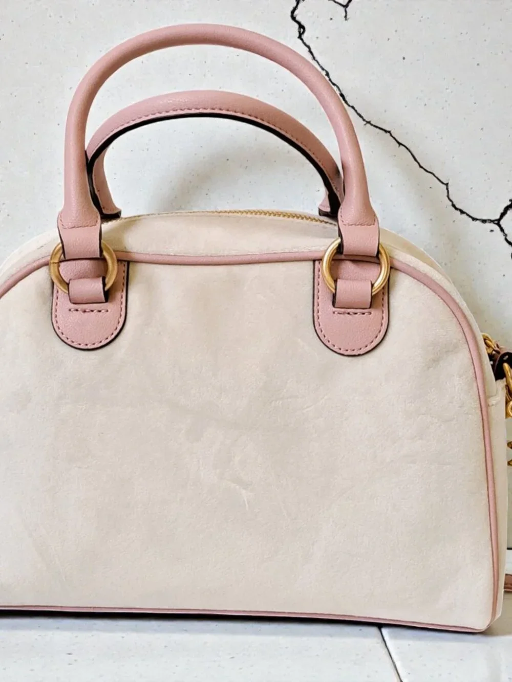Juicy Couture Retro Vibe Bowler Satchel Pink & Cream Velour Y2K NWT